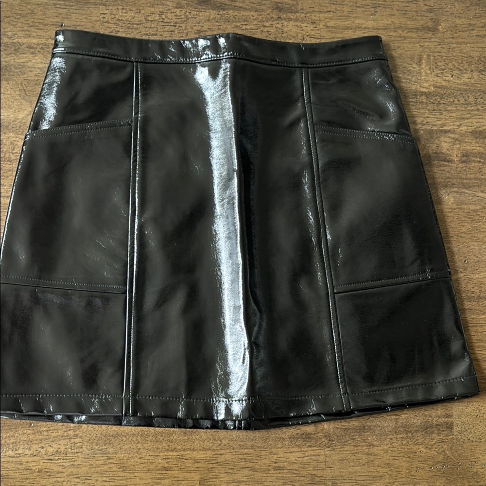 Girls Black Patent Leather Mini Skirt